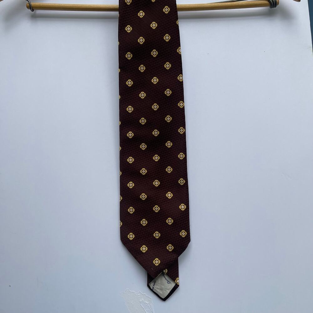 Leonardo Men's Brown Geometric Foulard Neck Tie 100% Polyester Classic Self Tie